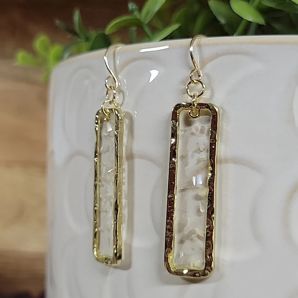 16k Gold Trim Shimmer Drop Earrings - Picture 3 of 6